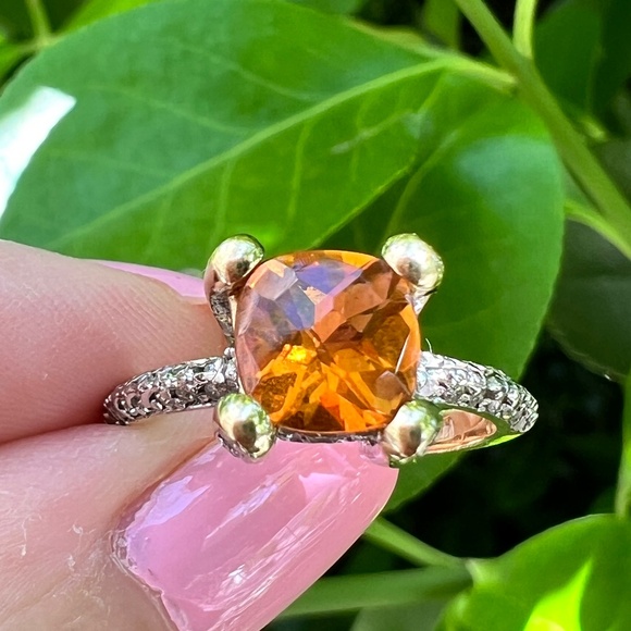 Jewelry - VINTAGE  DESIGNER 14K YELLOW GOLD CHECKERBOARD CUT CITRINE PAVE DIAMOND RING